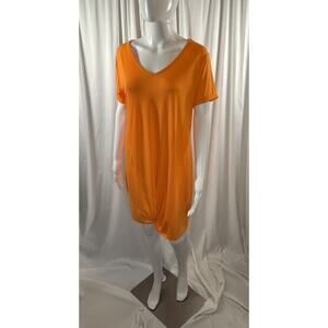It’s Knotted Hem Short Sleeves T Shirt Dress Orange L Minimalist drapey 88-76
